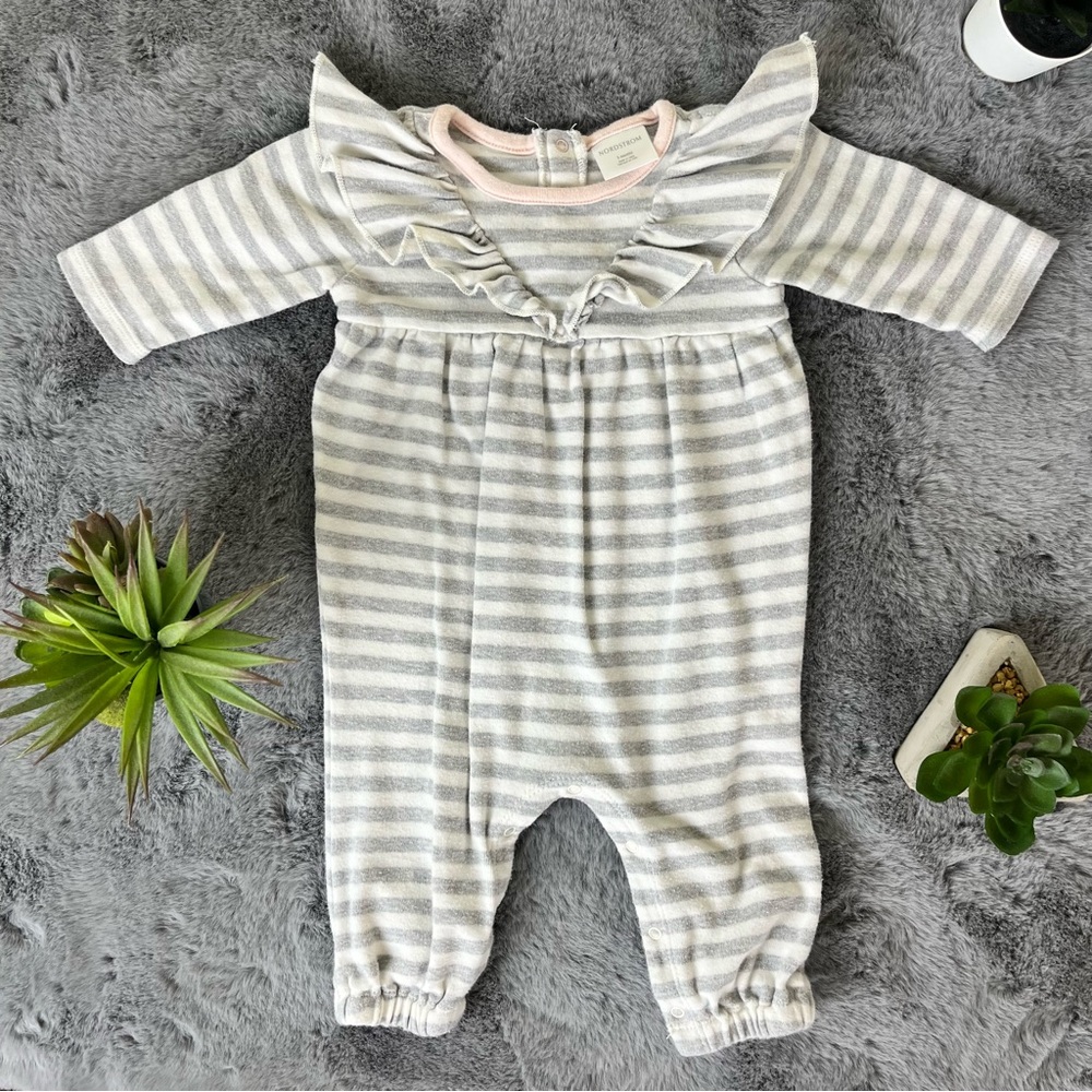 Nordstrom Baby Girl Striped Romper with Ruffle Details - 3M